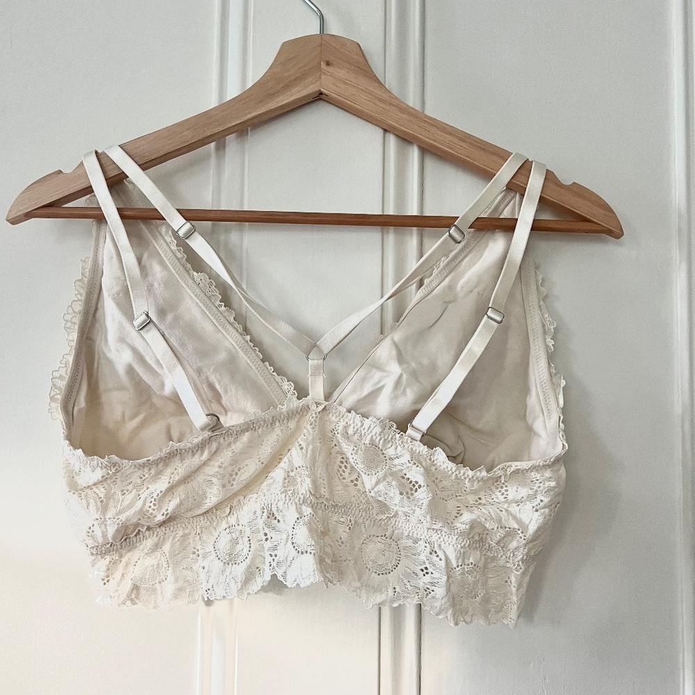 AERIE Sunflower Lace Plunge Bralette, Cream, Size L D